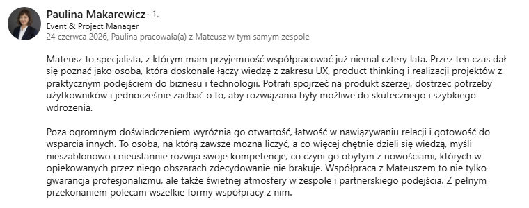 Opinia — Paulina Makarewicz, Event & Project Manager